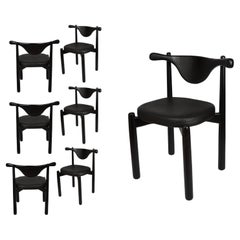 Set of 06 Dinner Chairs Aratu in Matte Lacquer Finish Wood (fabric ref : F07)