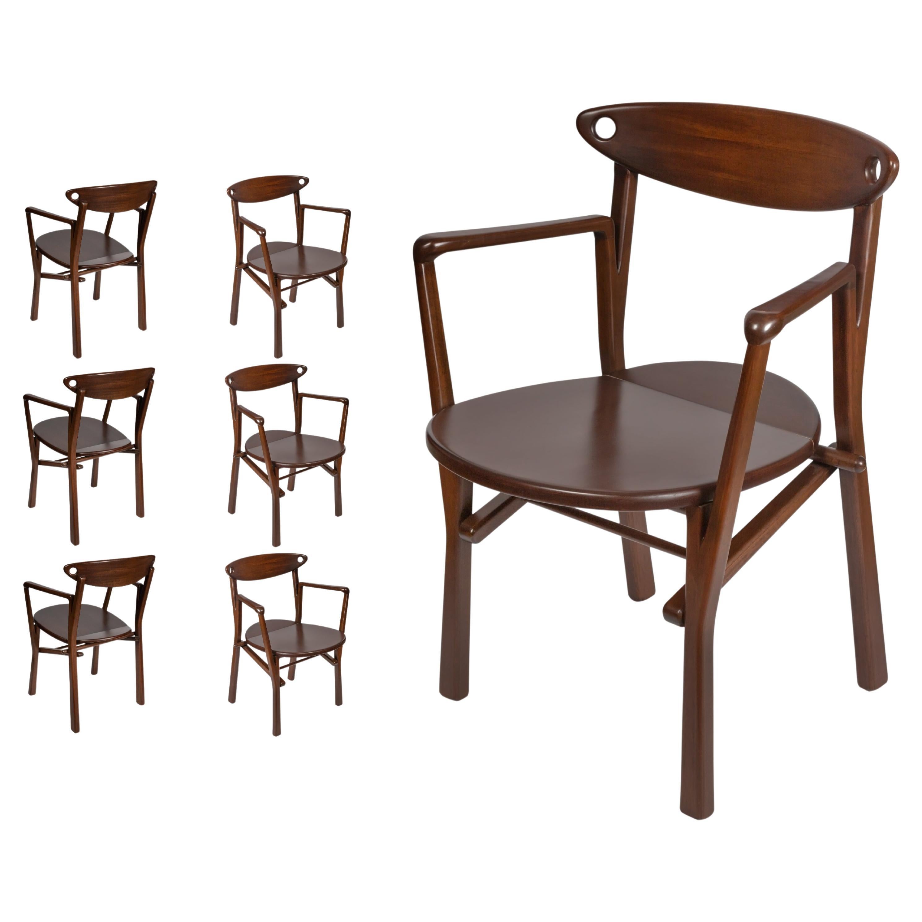 Set of 06 Dinner Chairs Laje in Dark Brown Finish Wood 