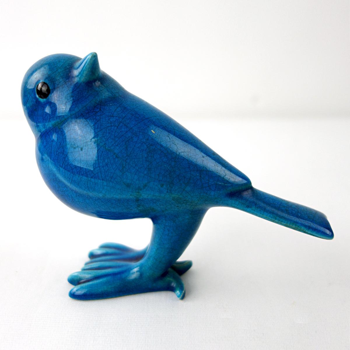 Ensemble d'un canard et de 4 moineaux en céramique bleue réalisé et signé par Georges Cassin en vente 4