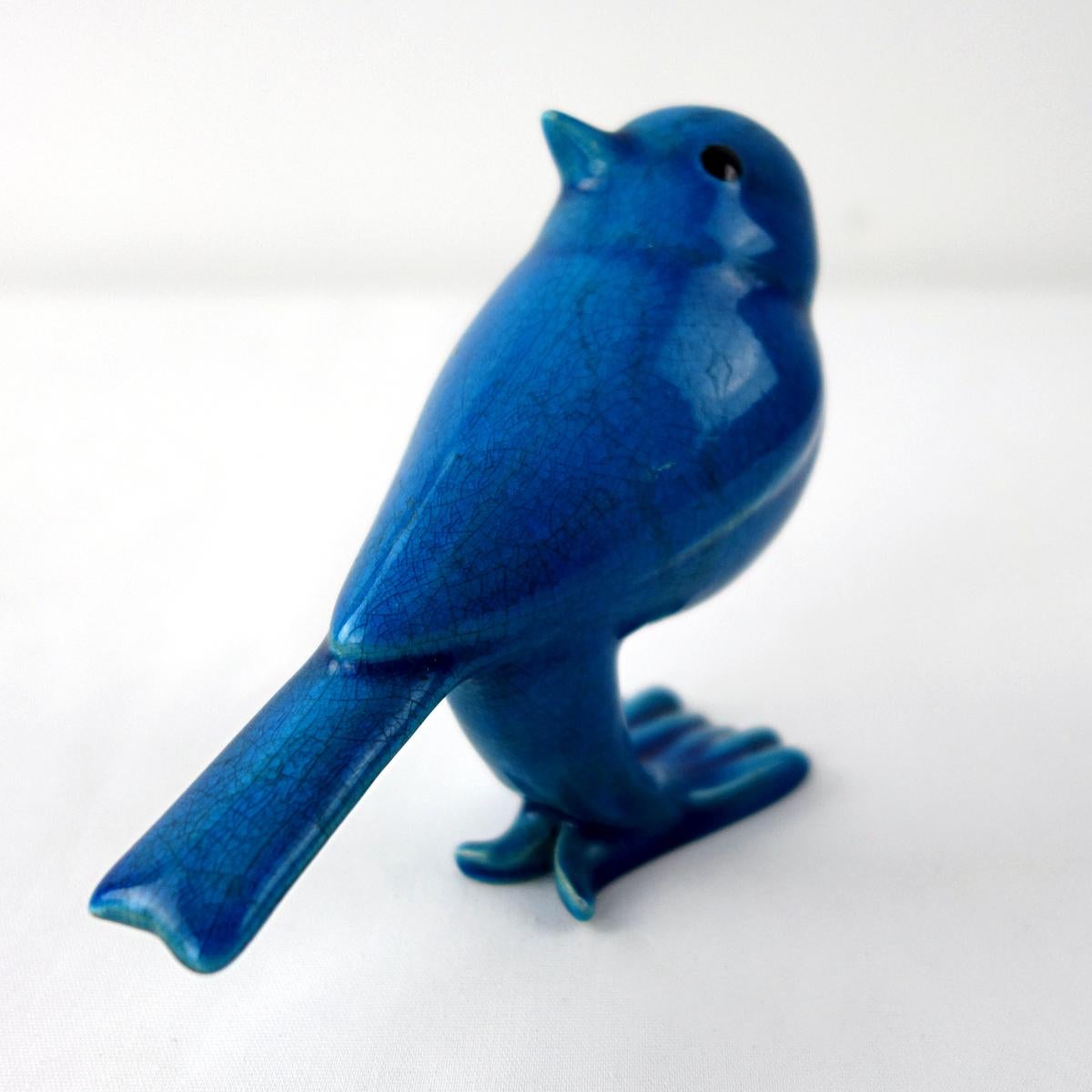 Ensemble d'un canard et de 4 moineaux en céramique bleue réalisé et signé par Georges Cassin en vente 6
