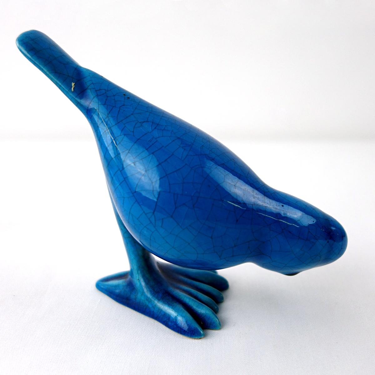 Ensemble d'un canard et de 4 moineaux en céramique bleue réalisé et signé par Georges Cassin en vente 8