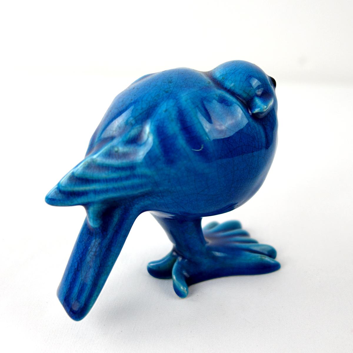 Ensemble d'un canard et de 4 moineaux en céramique bleue réalisé et signé par Georges Cassin en vente 12