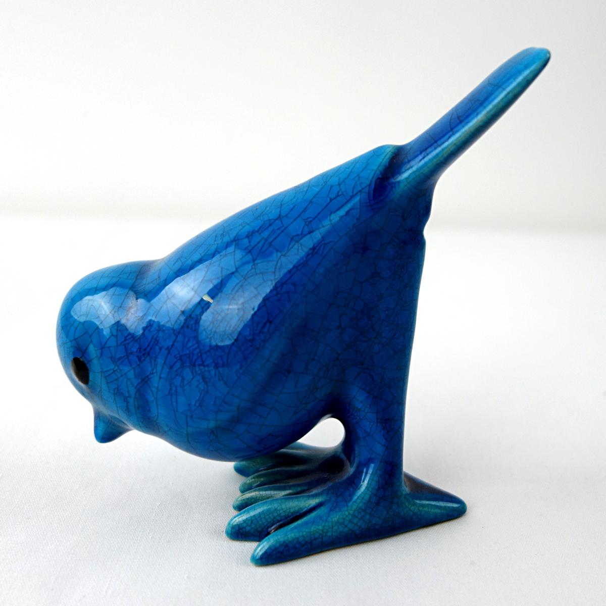 Ensemble d'un canard et de 4 moineaux en céramique bleue réalisé et signé par Georges Cassin en vente 13