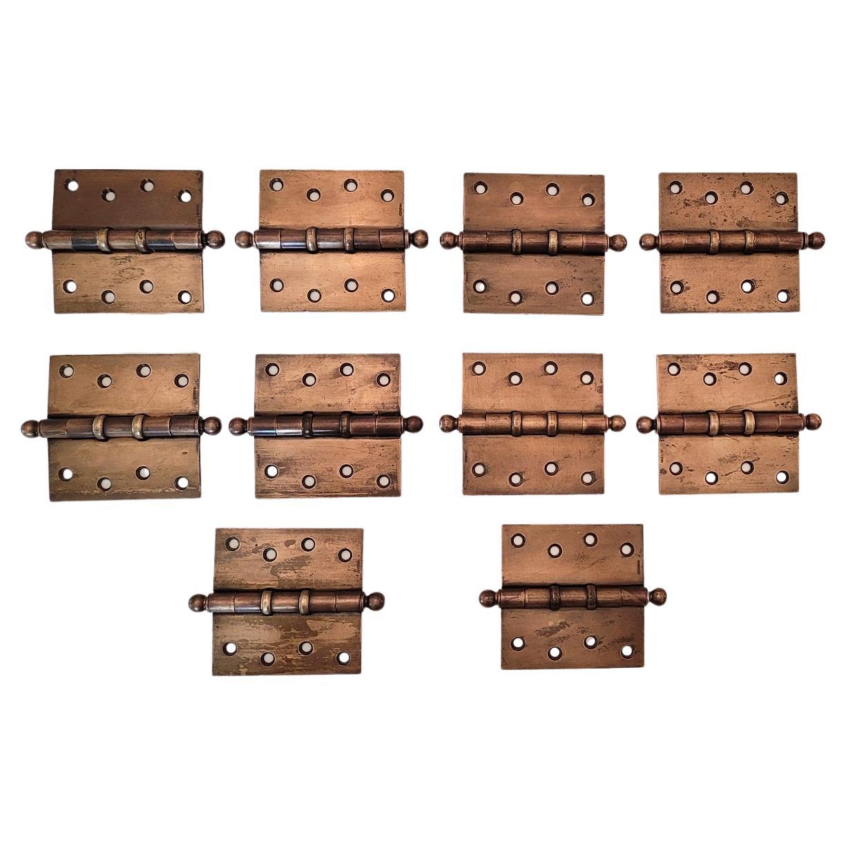 Set of 10 1920s McKinney Antique Brass Door Hinges For Sale