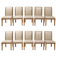 Set of 10 French Neoclassical Style Custom Dining Chairs in Leather & Oak