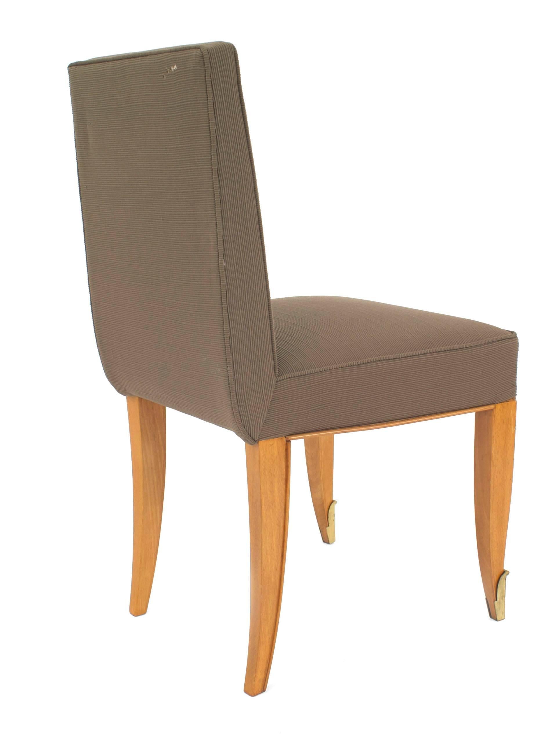 Mid-20th Century Set of 10 Jean Pascaud French Mahogany Grey Upholstered Chairs For Sale