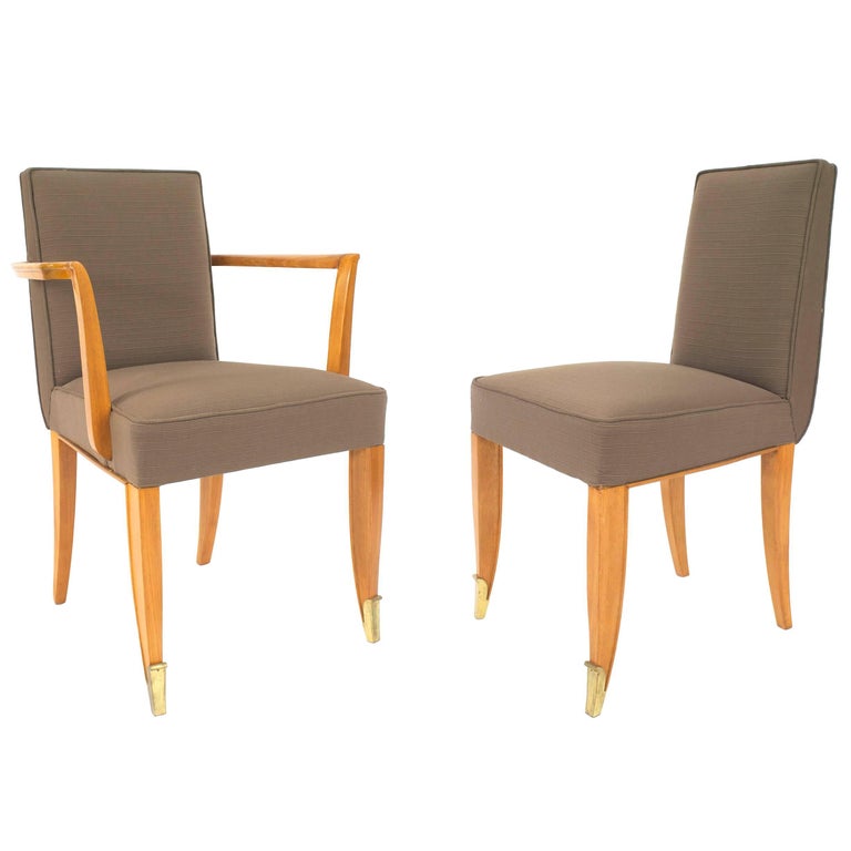 Set of 10 Jean Pascaud French Mahogany Grey Upholstered Chairs For Sale at  1stDibs