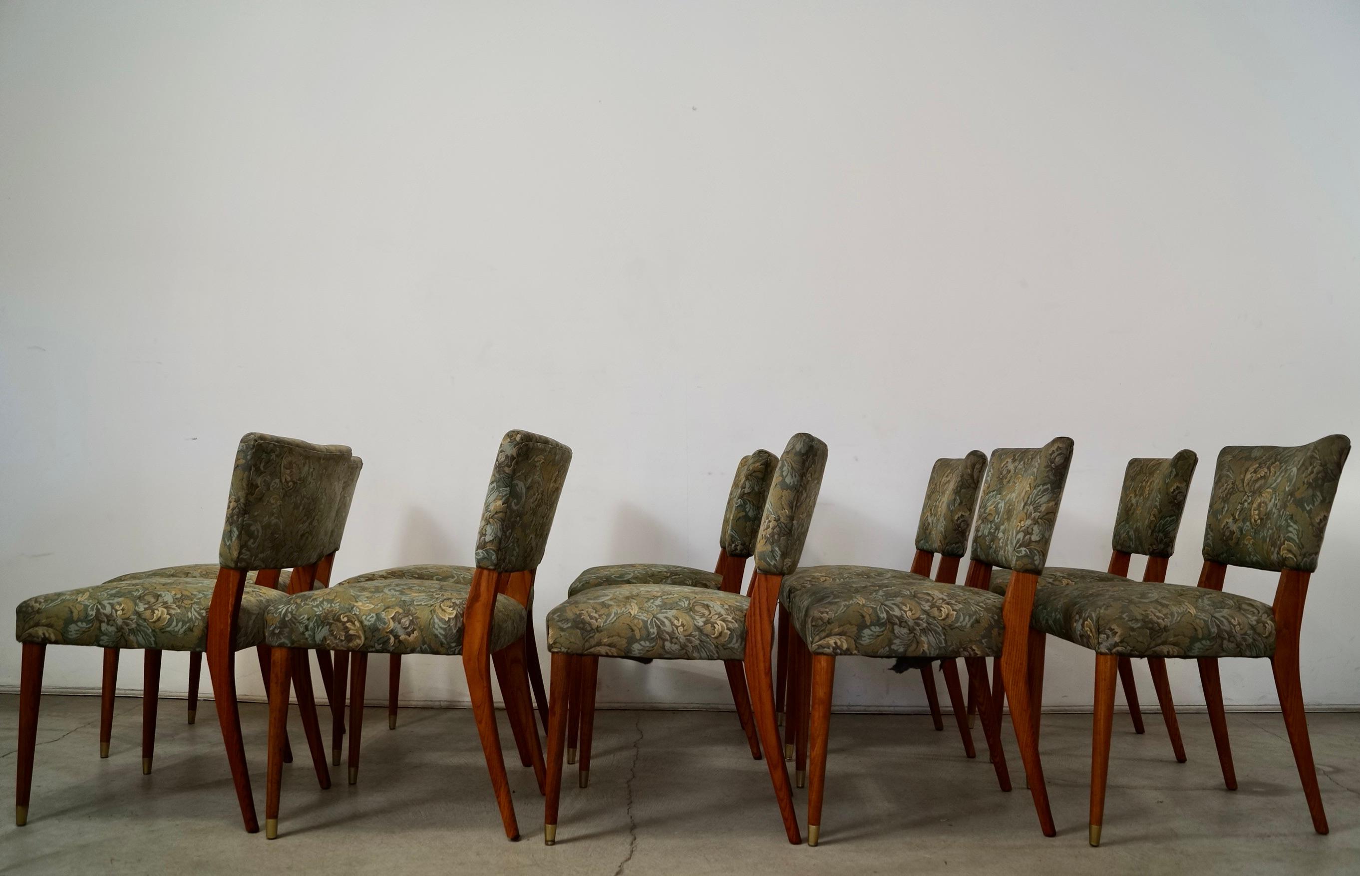 Fabric Set of 10 1950's Mid-Century Danish Modern Teak Dining Chairs