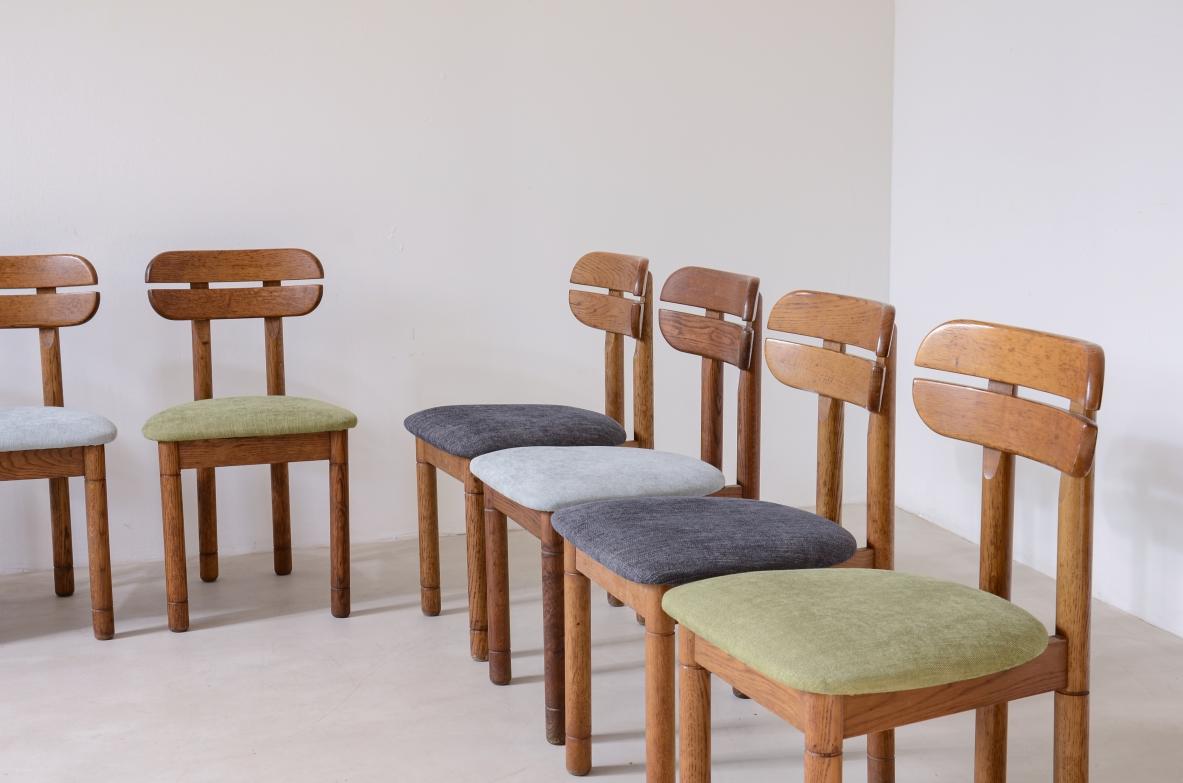 Francese Set of 10 1960s oak chairs with shaped backrest in vendita