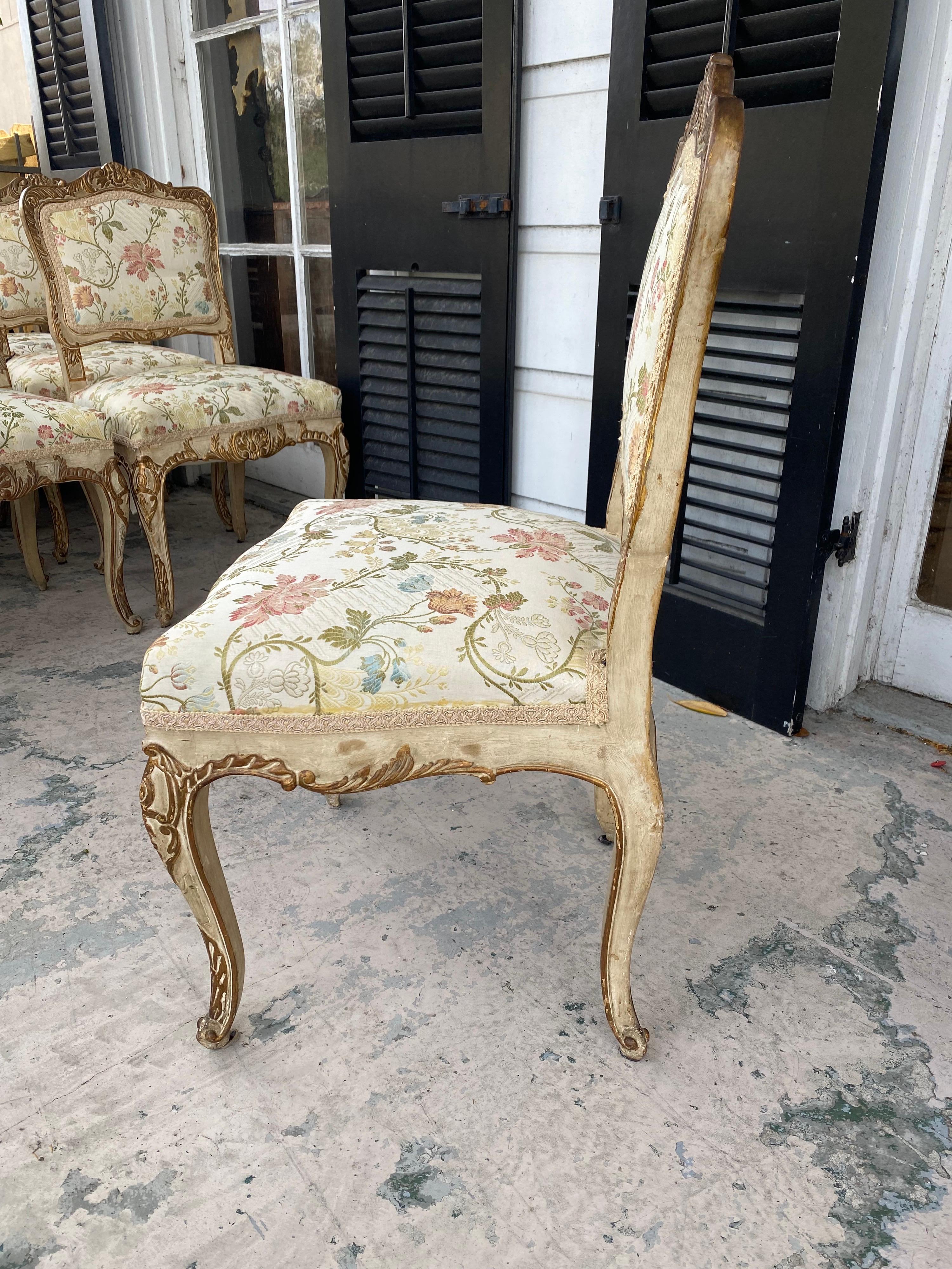 Regency Set of 10 19th C Regence Style Painted and Parcel Gilt Dining Chairs