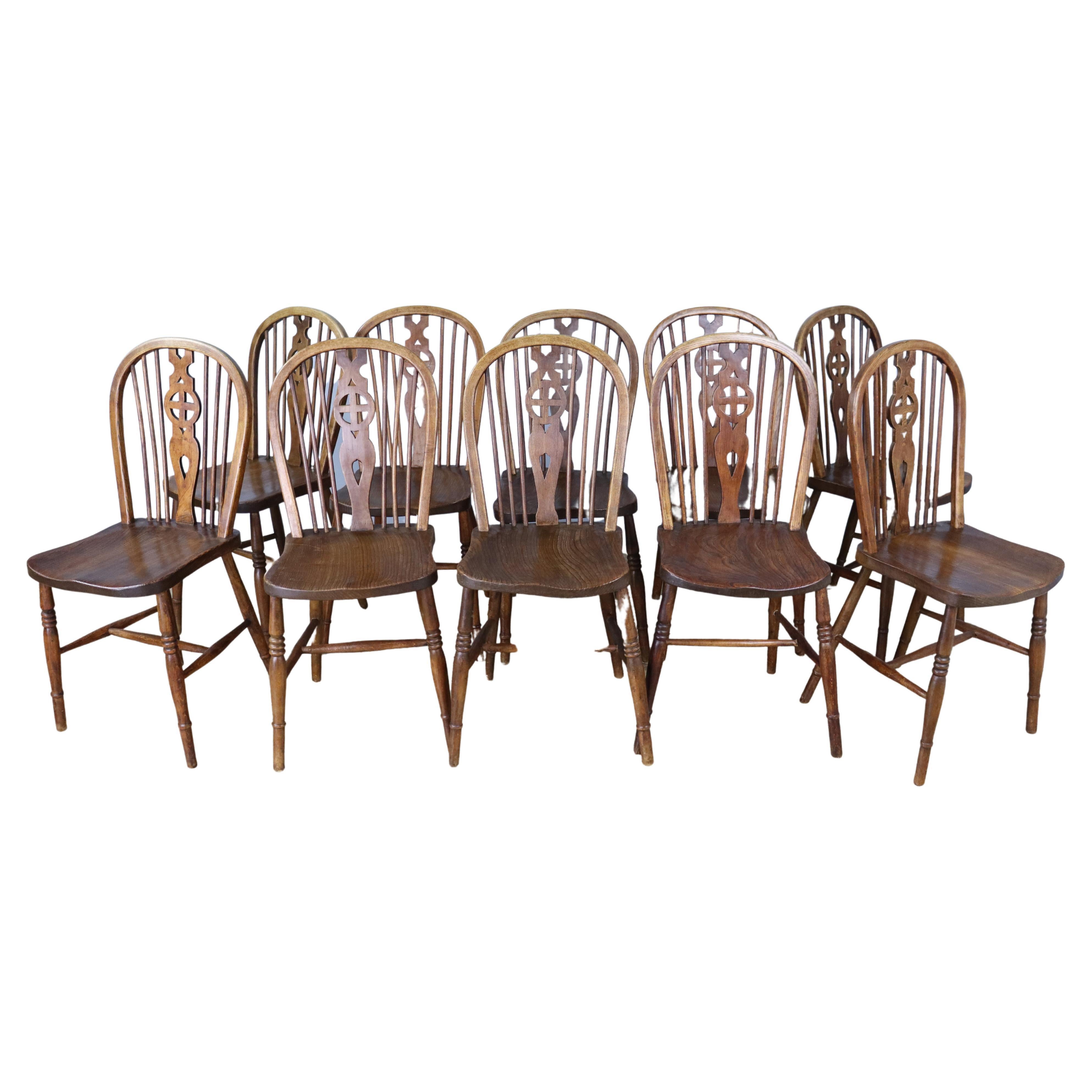 Set of 10 19th Century Elm Windsor Chairs