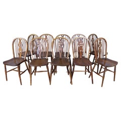 Antique Set of 10 19th Century Elm Windsor Chairs