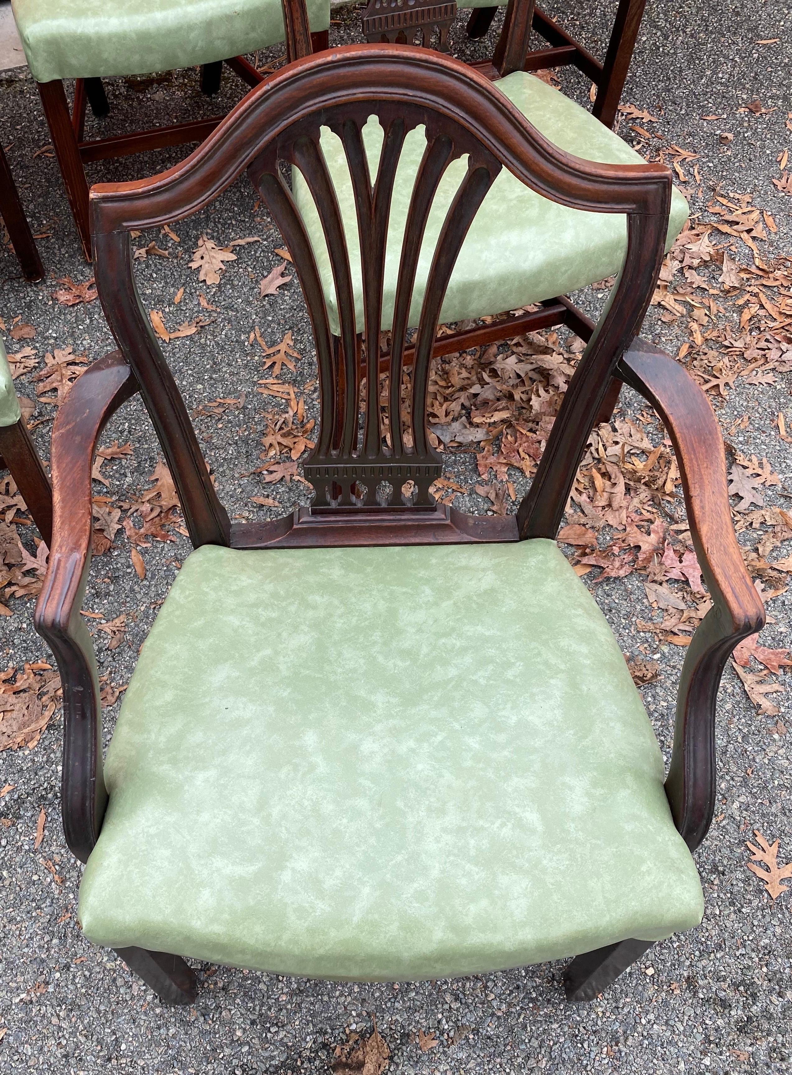 Set of 10 19th Century English Mahogany Dining Chairs with Light Green Seats For Sale 7