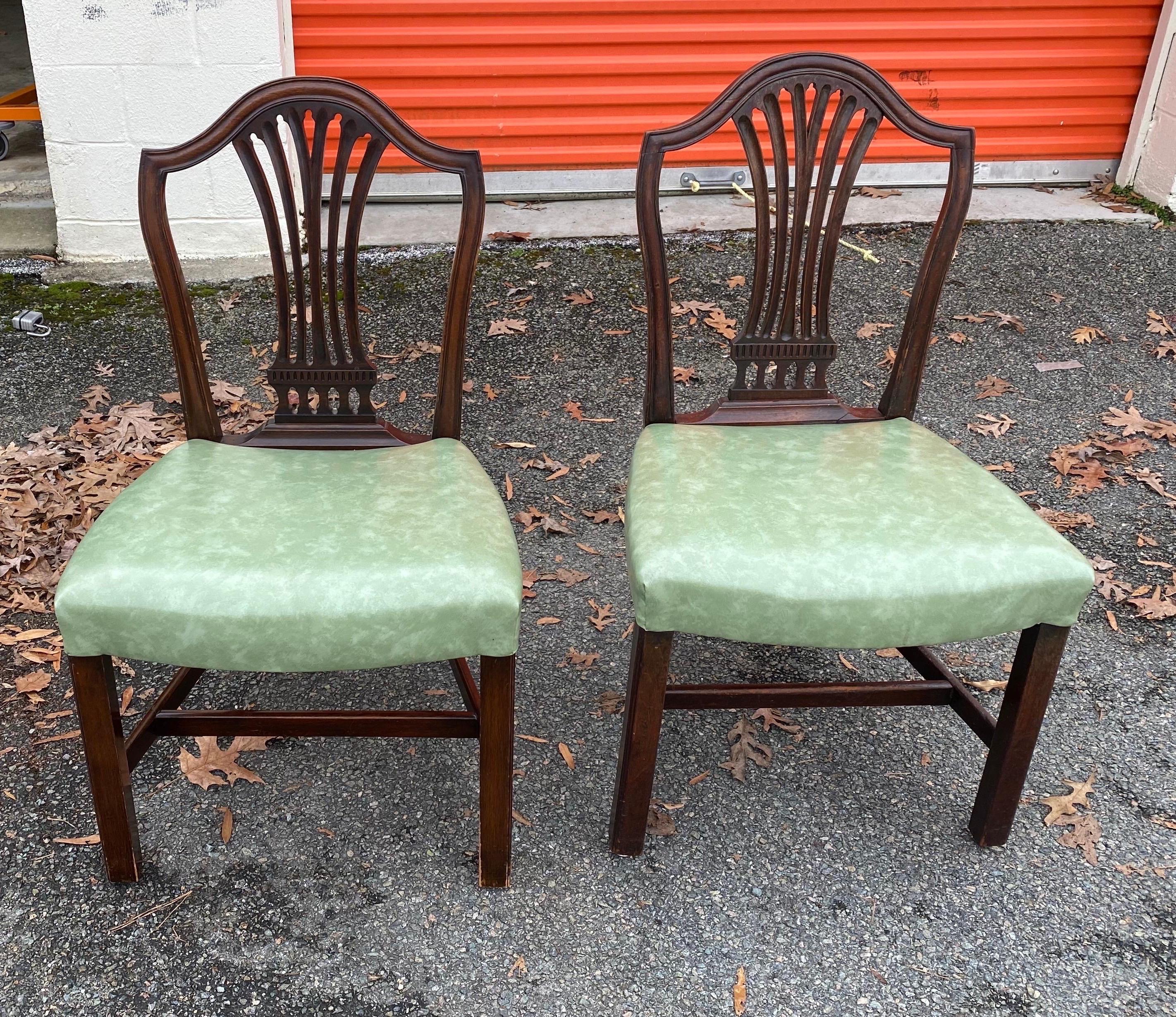 Set of 10 19th Century English Mahogany Dining Chairs with Light Green Seats For Sale 9