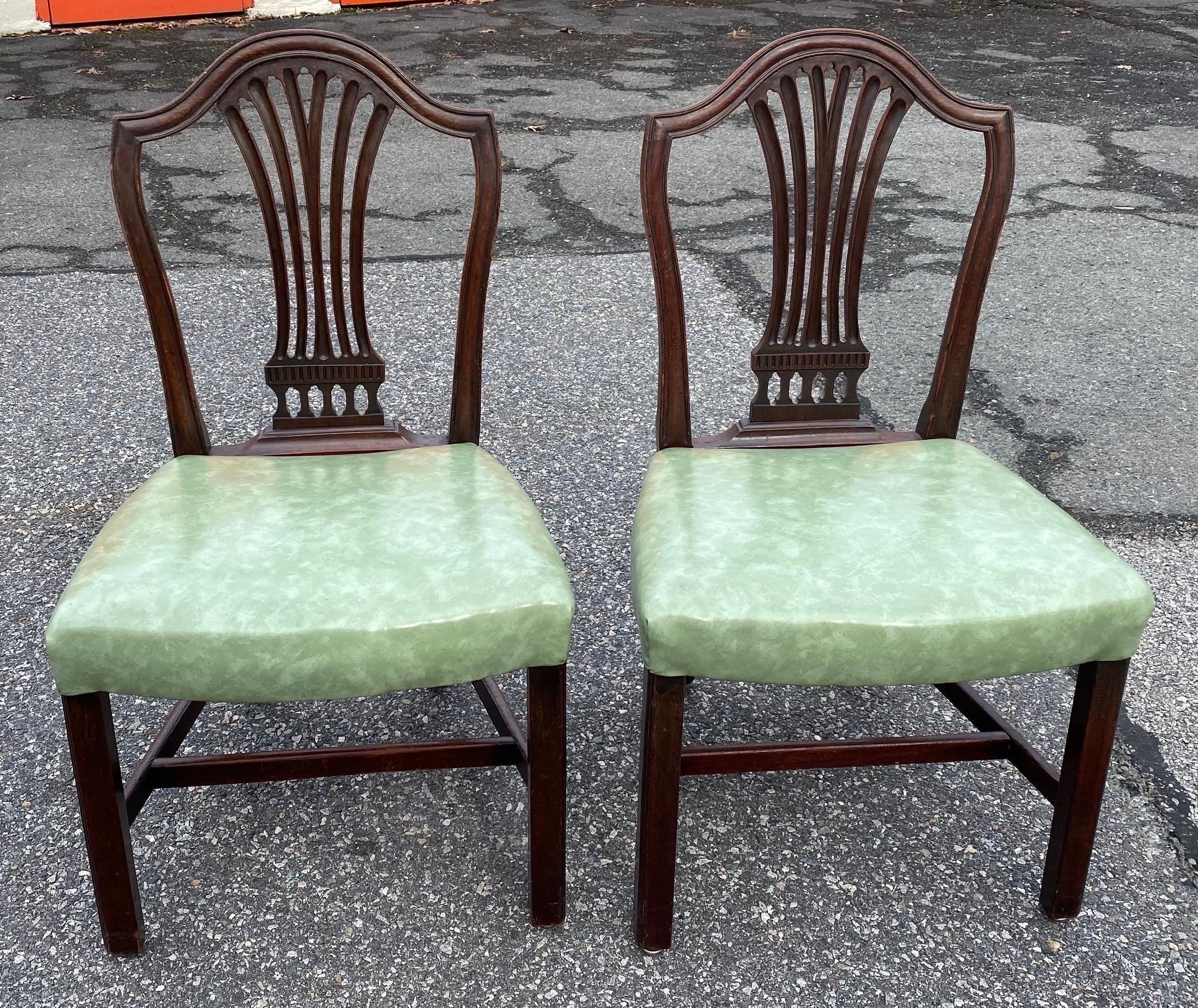 Set of 10 19th Century English Mahogany Dining Chairs with Light Green Seats For Sale 10