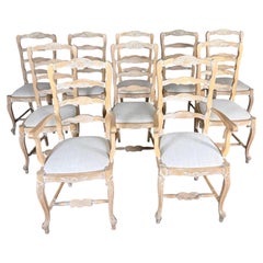 Set of 10 19th Century French Provincial Bleached Oak Ladderback Dining Chairs