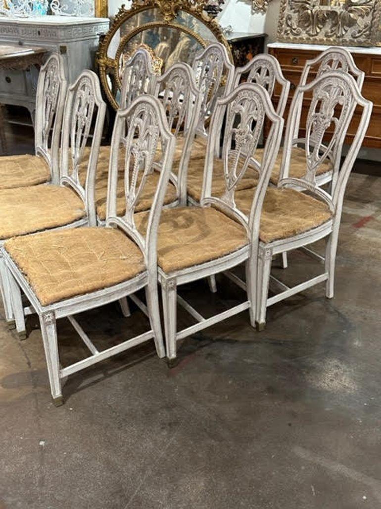 Set of 10 19th Century Painted Swedish Neo-Classical Dining Chairs In Good Condition In Dallas, TX