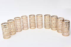 22 Carat Gold Overlay Shoji Screen Highball Glasses Barware Set of 10