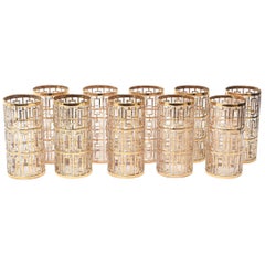 Used  22 Carat Gold Overlay Shoji Screen Highball Glasses Barware Set of 10