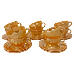 Ensemble de 10 tasses Laurel, ancre et roi du feu piqué couleur pêche lustrée, pot de canne