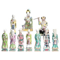 Set of 10 Antique 18th c Qianlong Chinese Porcelain Immortal Statues China