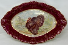 Set of 10 Antique American "W.P." Porcelain 'Turkey' Plates w/ Platter, Ca. 1890