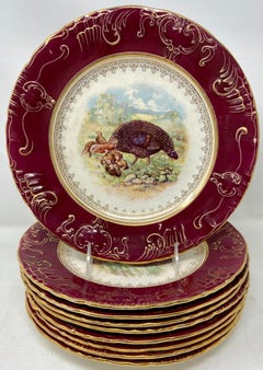 Set of 10 Antique American "W.P." Red & Gold Porcelain Turkey Plates & Platter