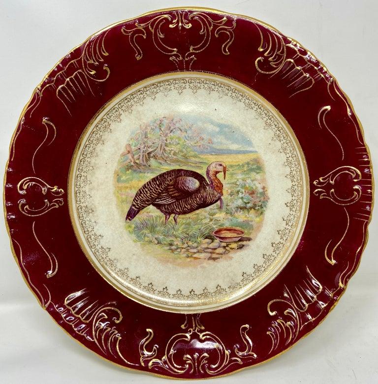 Américain Lot de 10 antiquités américaines « W.P. » Assiettes et plateau de Turquie en porcelaine rouge et or en vente