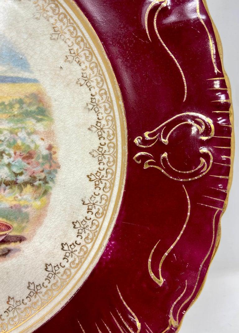XIXe siècle Lot de 10 antiquités américaines « W.P. » Assiettes et plateau de Turquie en porcelaine rouge et or en vente