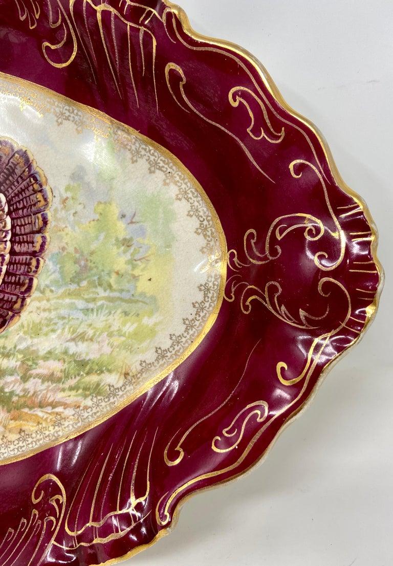 Lot de 10 antiquités américaines « W.P. » Assiettes et plateau de Turquie en porcelaine rouge et or en vente 3