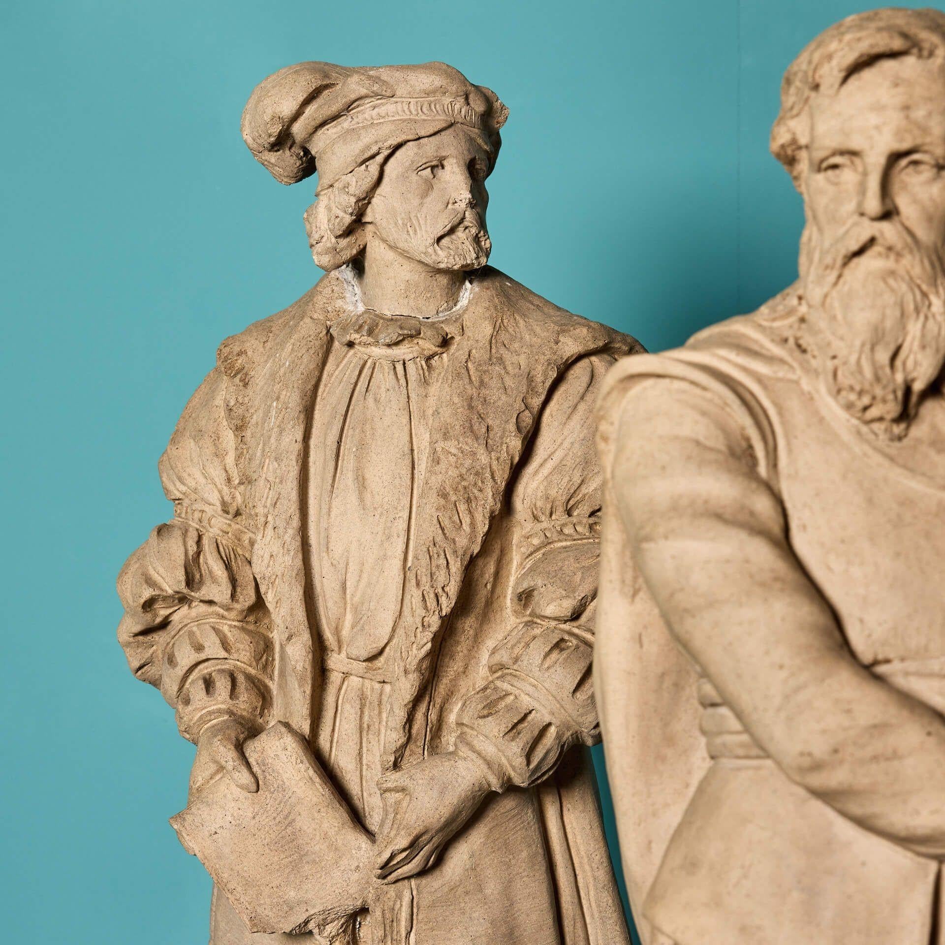 Set von 10 antiken englischen Statuen aus Buff-Terrakotta in Buff-Optik im Angebot 2
