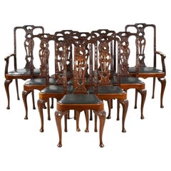 Set of 10 Used Carved Mahogany Dining Chairs