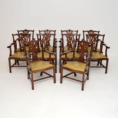Set of 10 Antique Chippendale Carver Dining Chairs