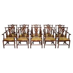 Set of 10 Antique Chippendale Carver Dining Chairs