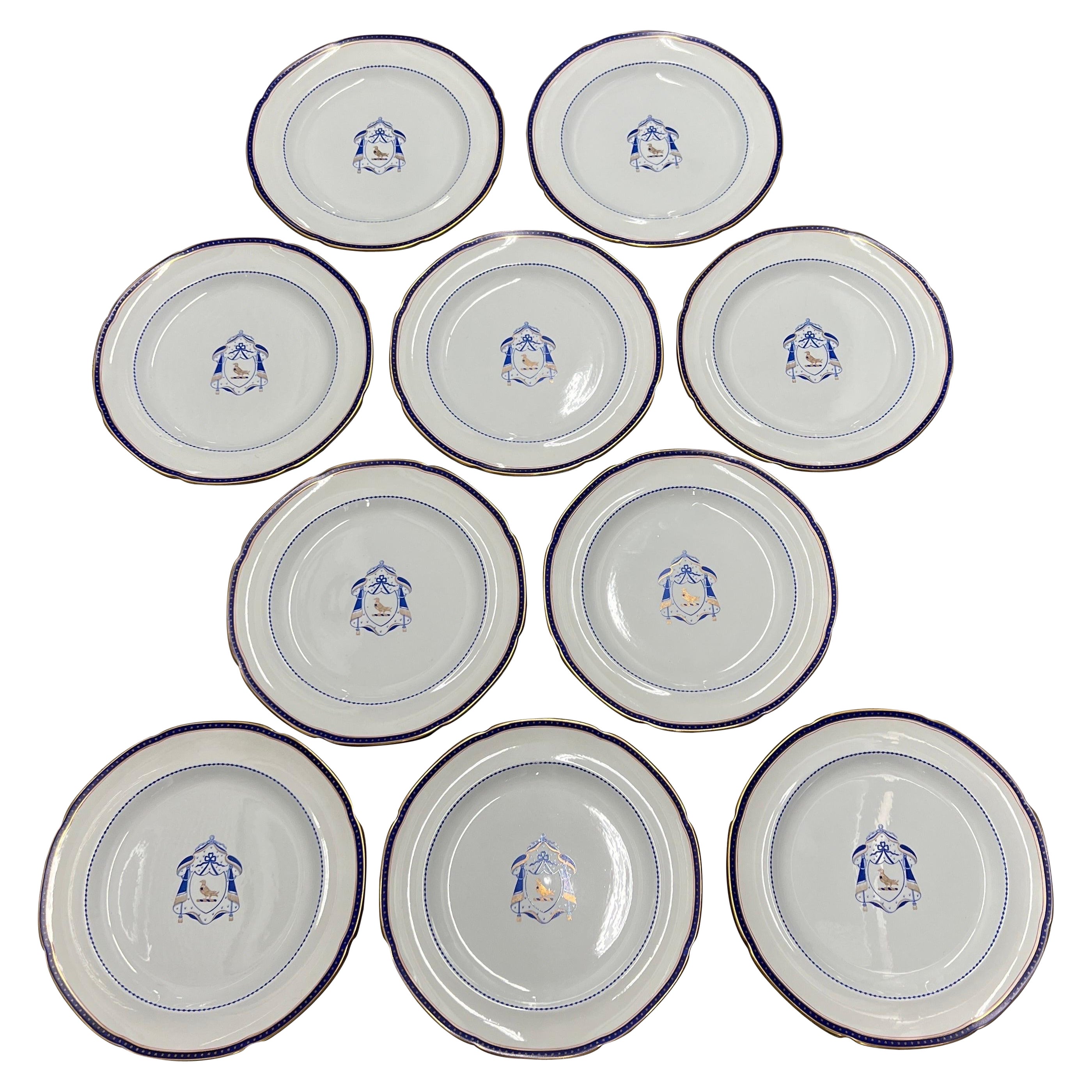 Set of 10, Antique Copeland Spode Armorial Dinner Plates C. 1950