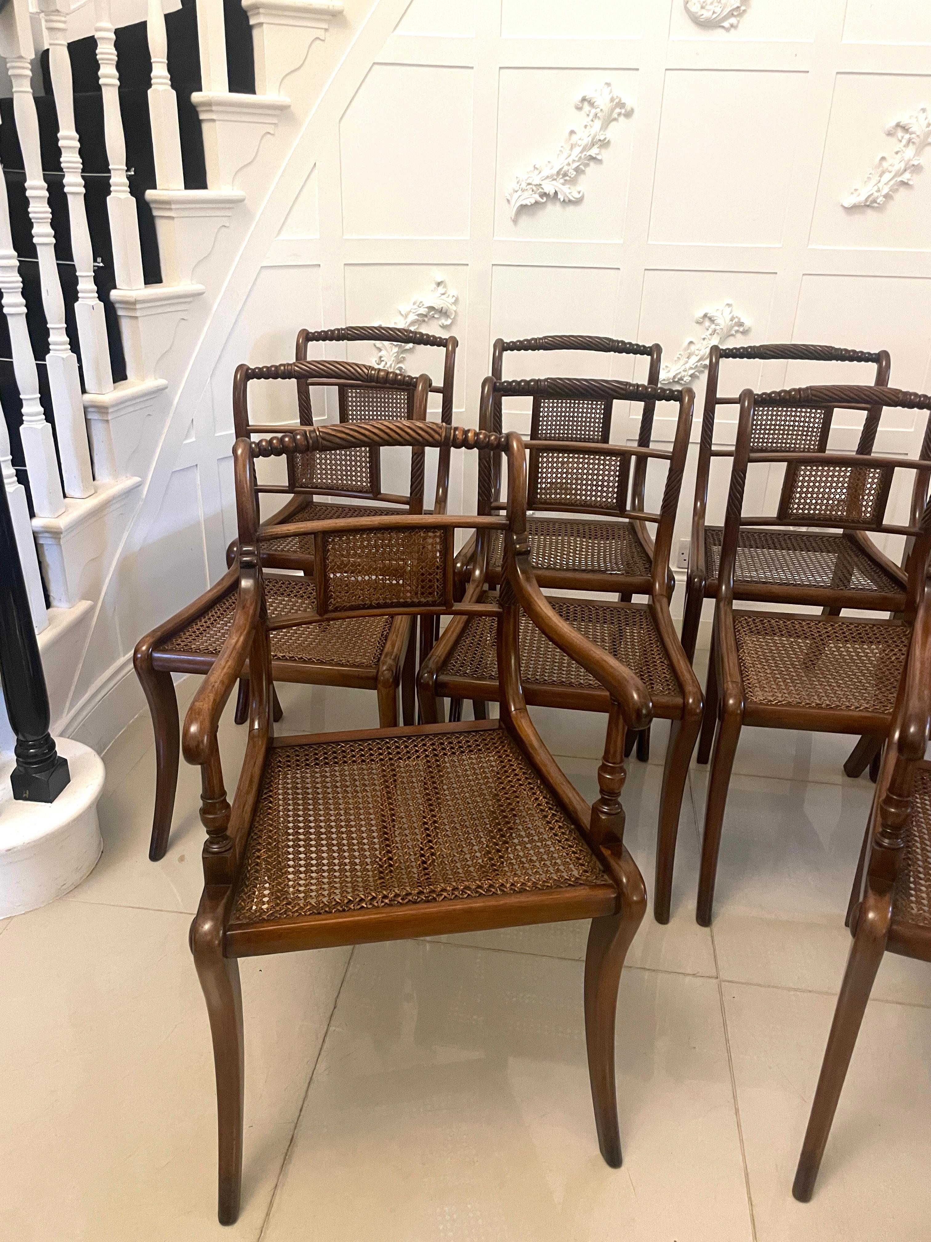 English Set of 10 Antique Edwardian Quality Mahogany and Cane Dining Chairs