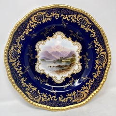 Set of 10 Antique English Cobalt Blue & Gold Coalport Porcelain Plates, ca 1900