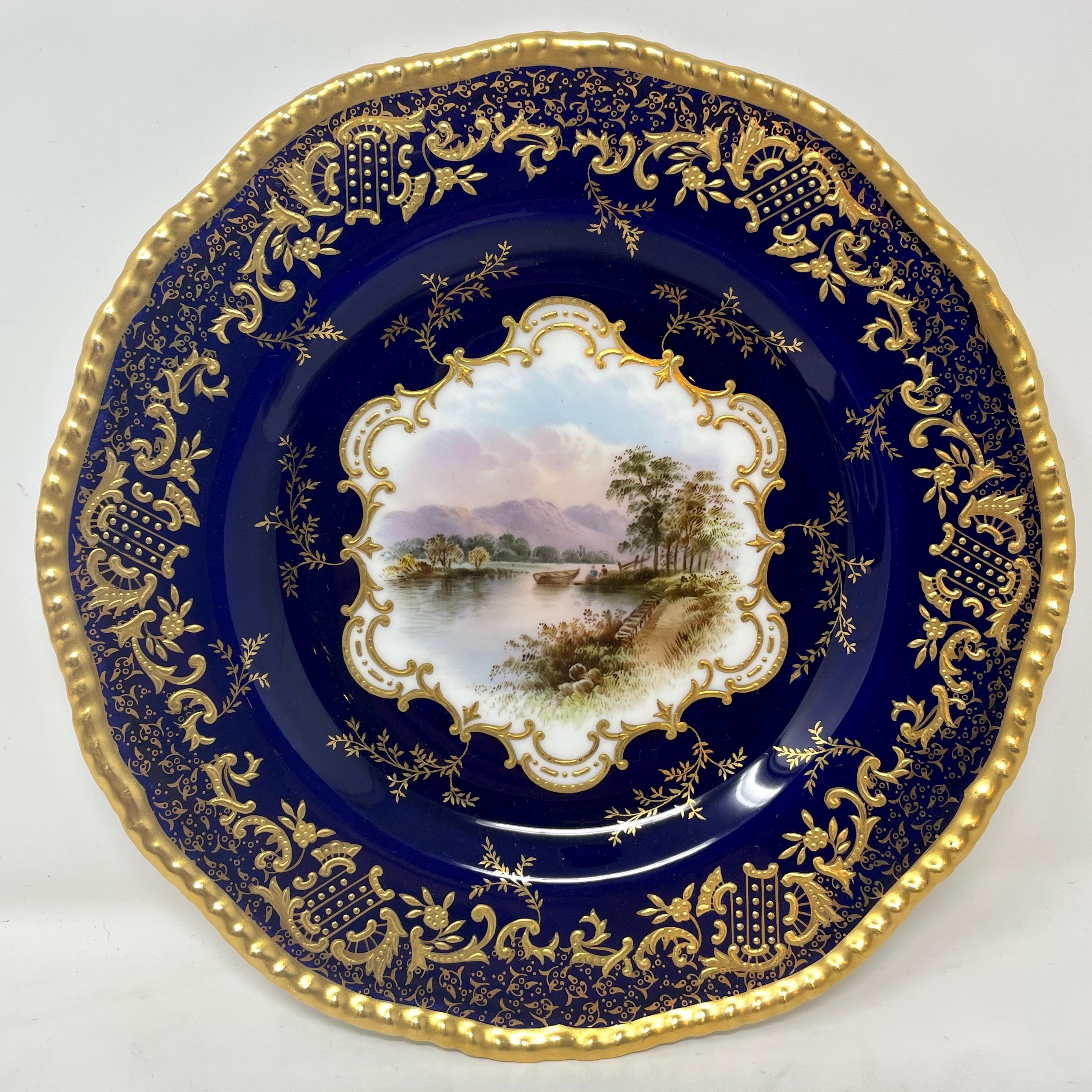 Ensemble de 10 assiettes anglaises anciennes en porcelaine de Coalport bleu cobalt et or, vers 1900. en vente 1