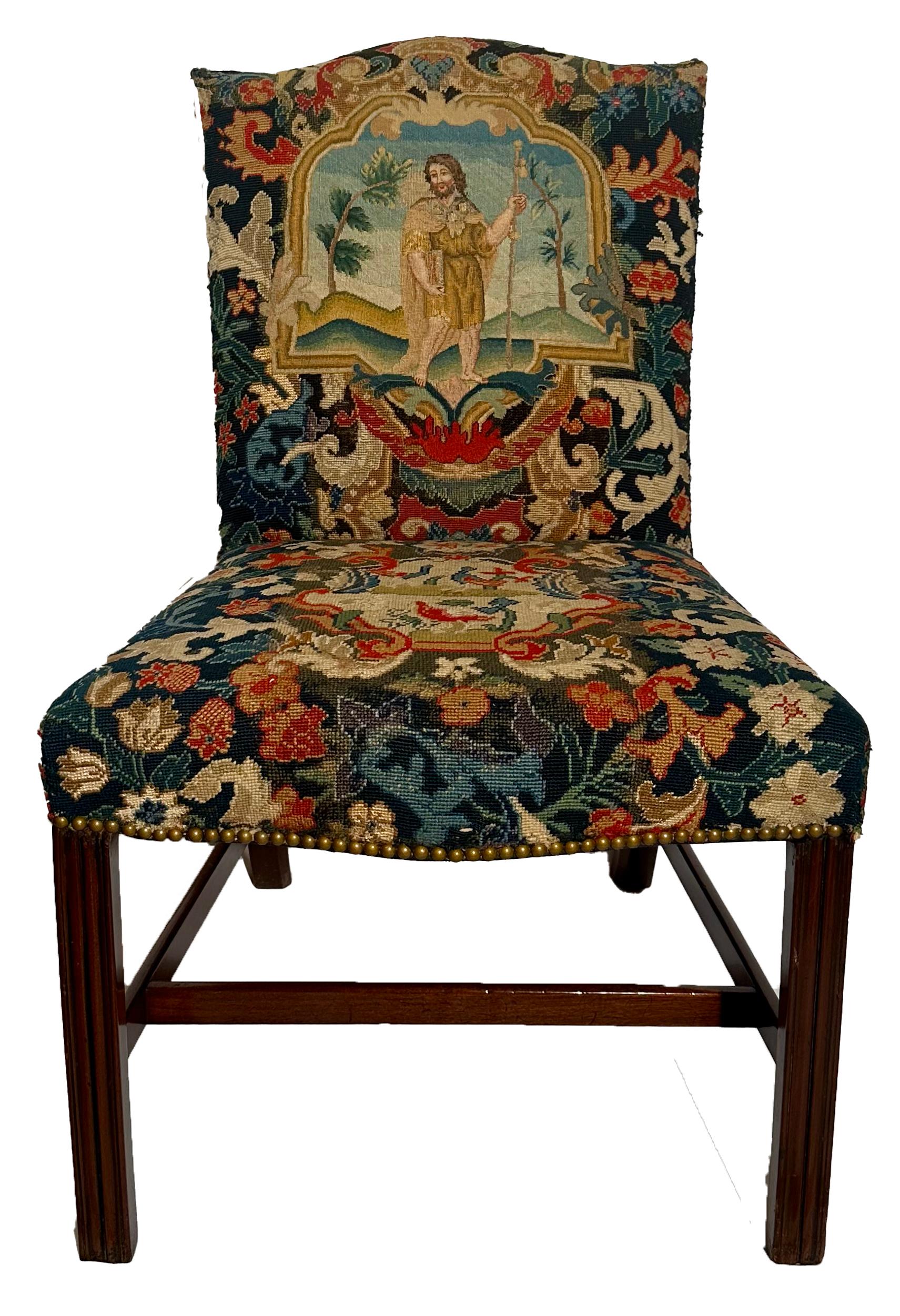 Tapestry Set of 10 Antique English Georgian Mahogany and Needlepoint Chairs, Circa 1820's For Sale