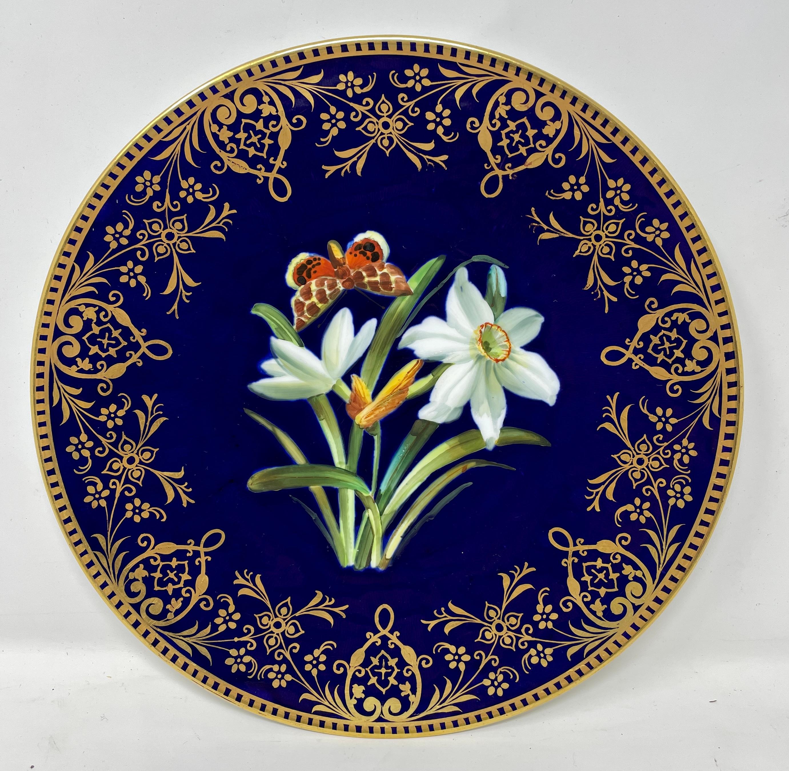 Set of 10 Antique English Hand-Painted Cobalt & Floral Dessert Plates, circa 1870 For Sale 3