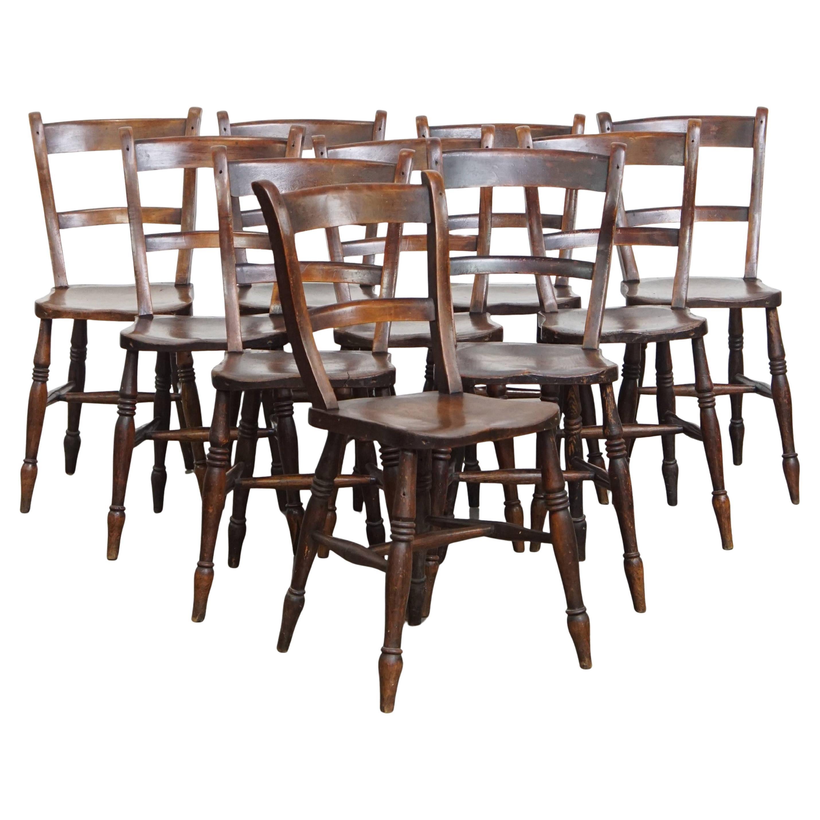 Set of 10 Antique English Oxford Dining / Kitchen Chairs