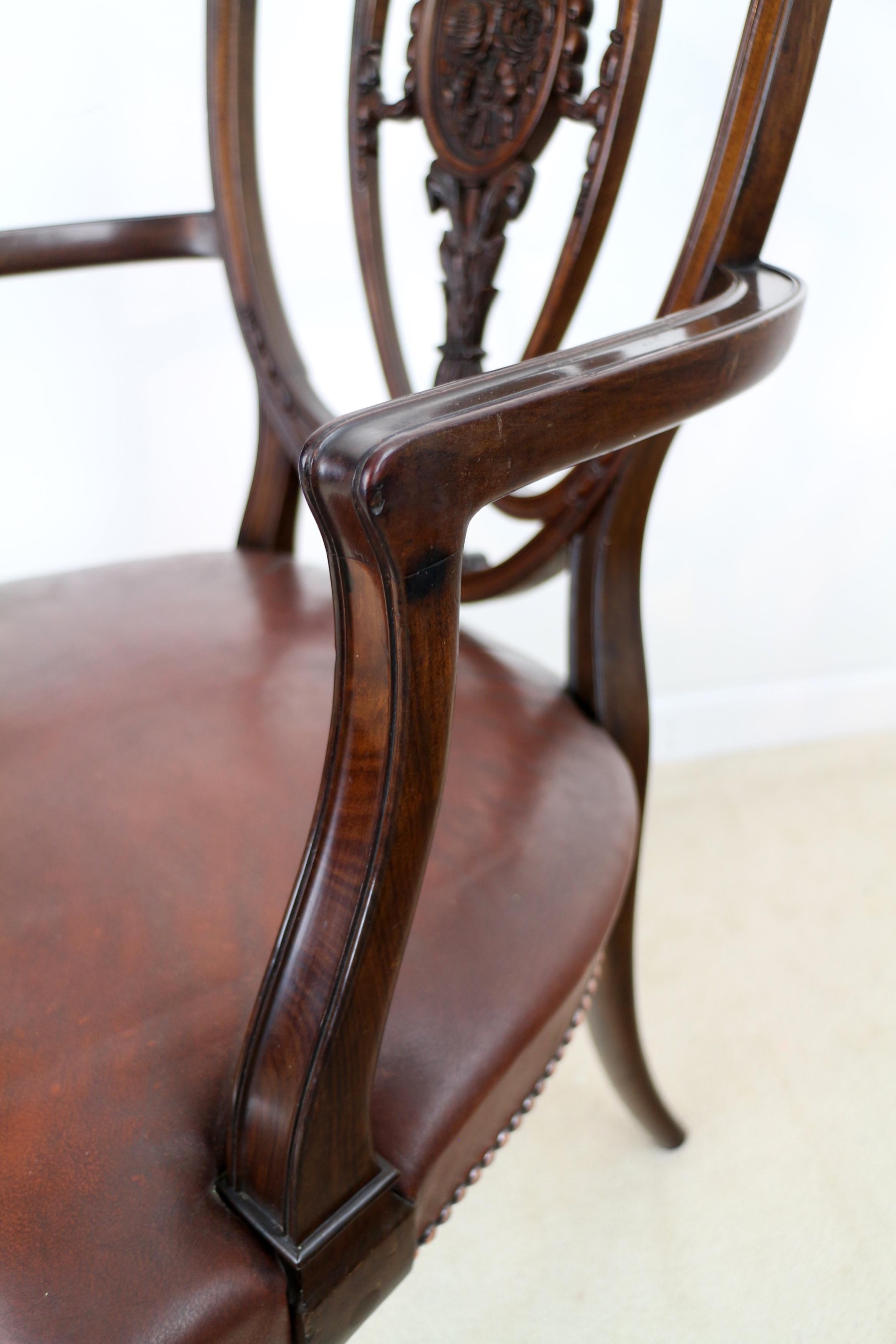 Set of 10 Antique English Victorian Hepplewhite Design Carver Dining Chairs 5