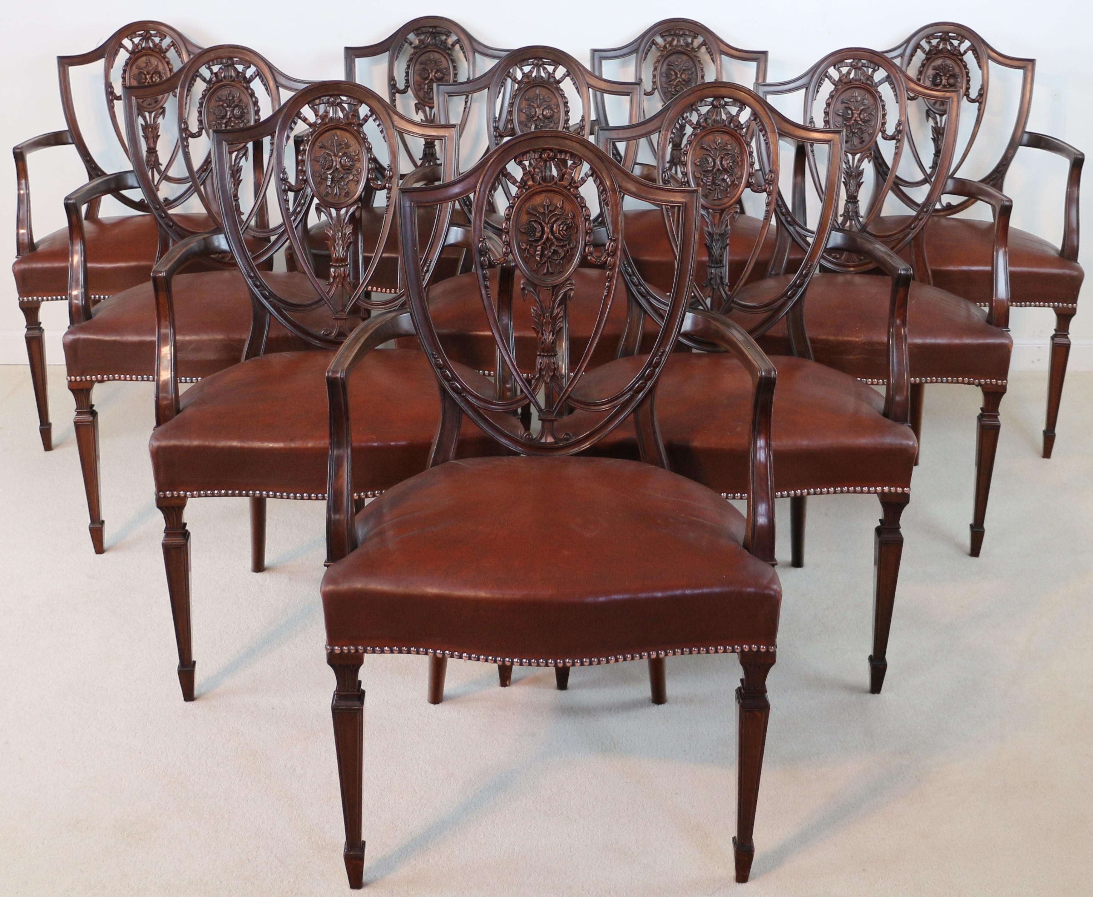 Set of 10 Antique English Victorian Hepplewhite Design Carver Dining Chairs 9