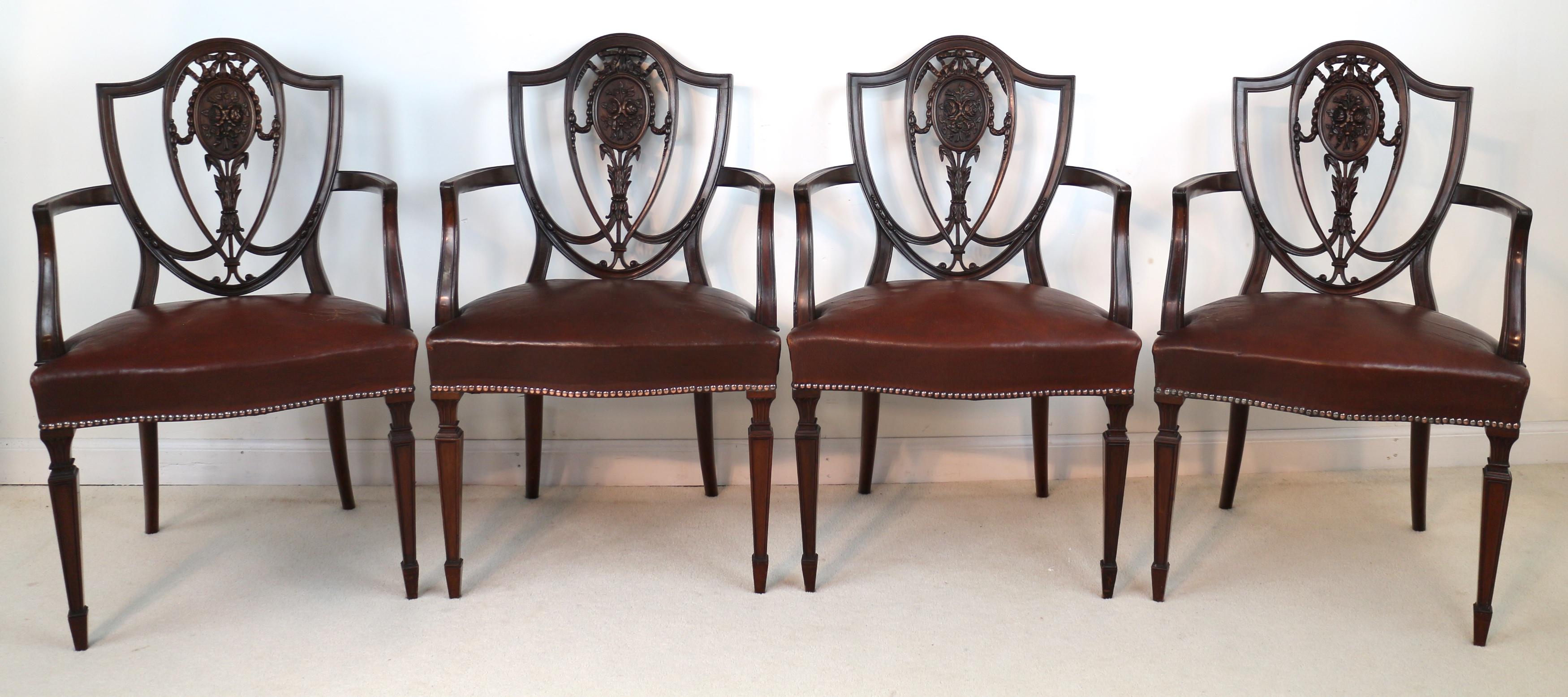 Set of 10 Antique English Victorian Hepplewhite Design Carver Dining Chairs 10