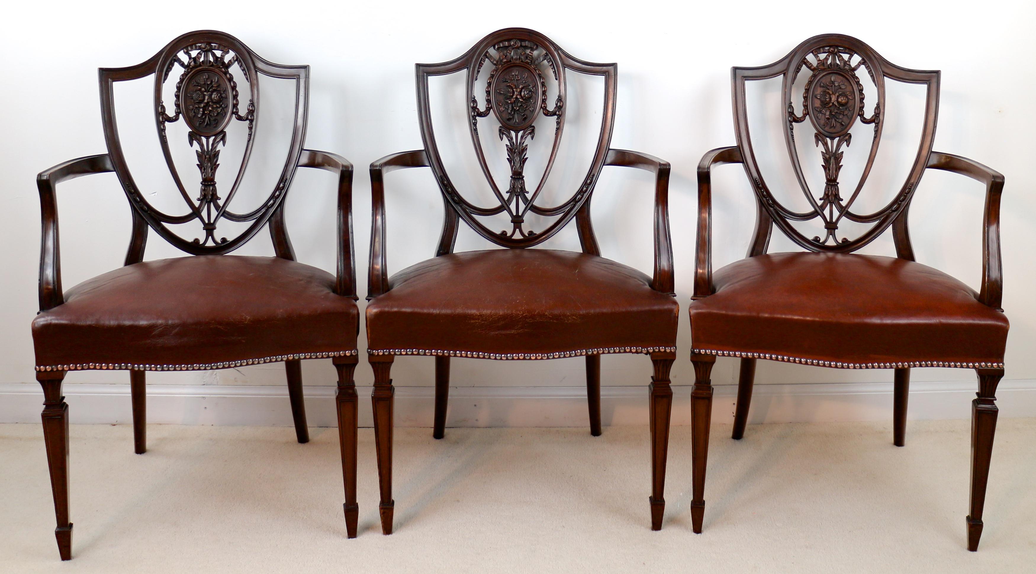 Set of 10 Antique English Victorian Hepplewhite Design Carver Dining Chairs 11