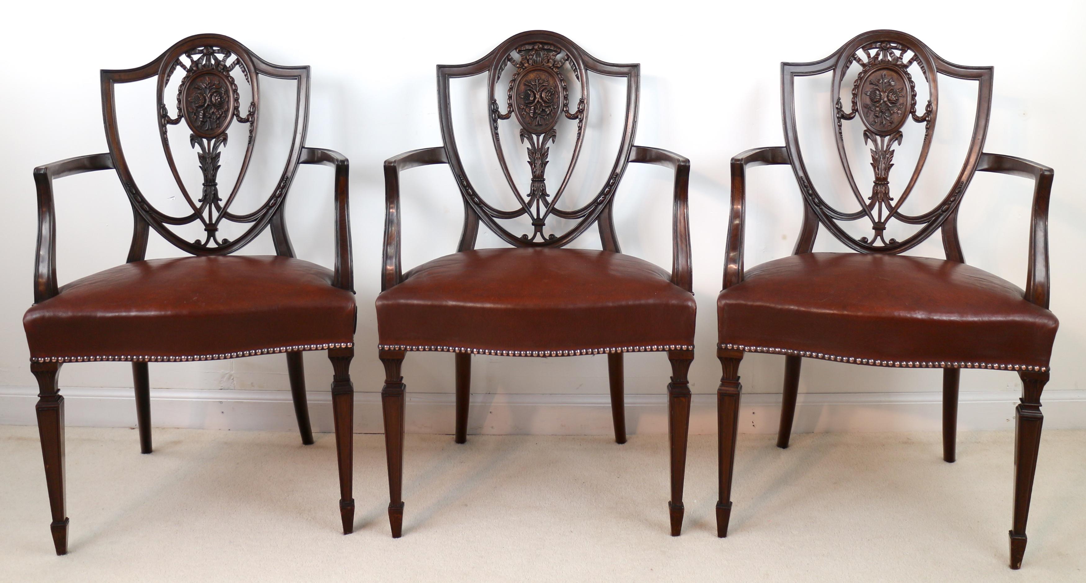 Set of 10 Antique English Victorian Hepplewhite Design Carver Dining Chairs 12