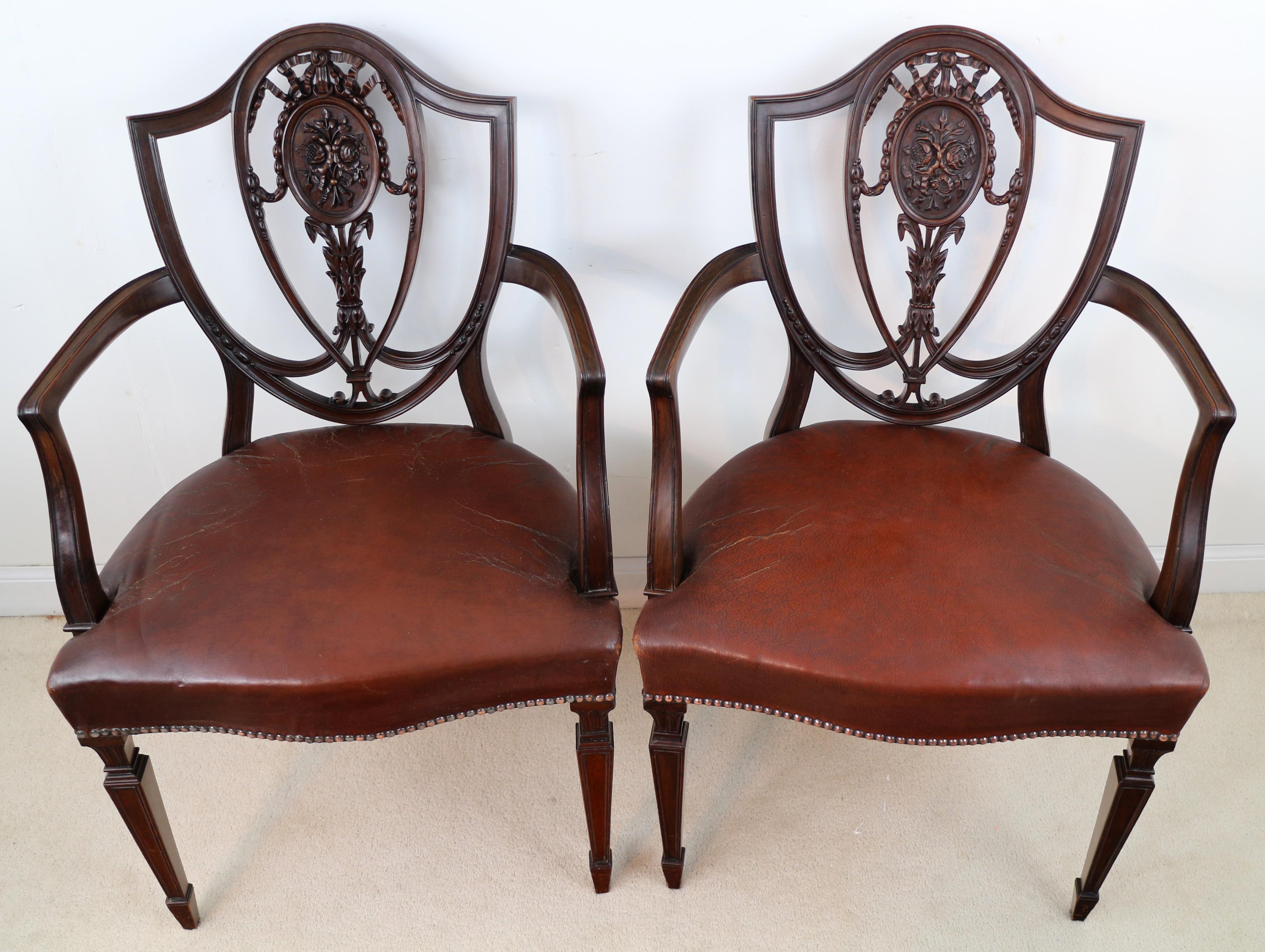 19th Century Set of 10 Antique English Victorian Hepplewhite Design Carver Dining Chairs