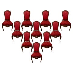 Set of 10 Antique French Carved Walnut Dining Chairs, Circa 1880's.