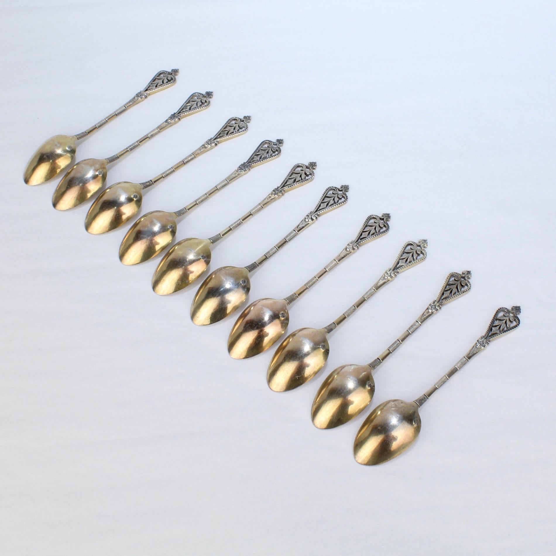 Set of 10 Antique French Gilt Sterling Silver Demitasse Spoons by Boyer-Callot 2