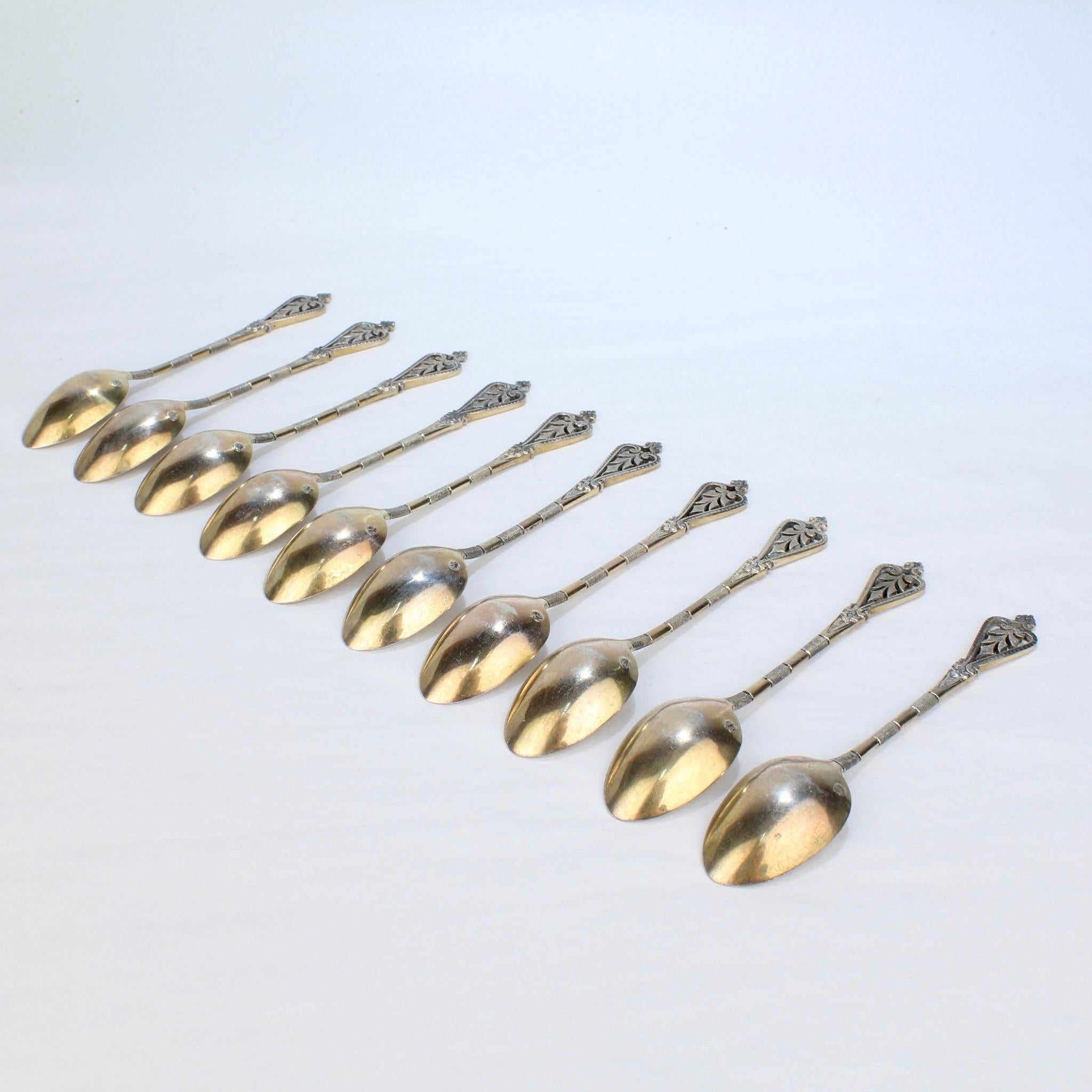 Set of 10 Antique French Gilt Sterling Silver Demitasse Spoons by Boyer-Callot 3